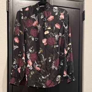 Torrid Floral & skull see through Black Blouse